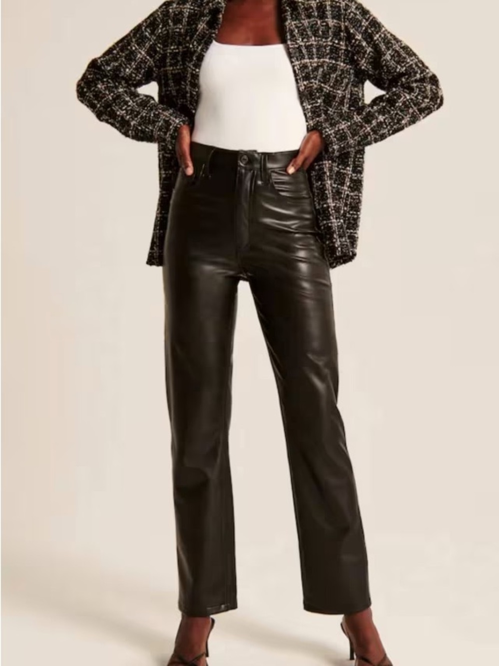 Abercrombie & Fitch Black Faux Leather Straight-Leg Pants